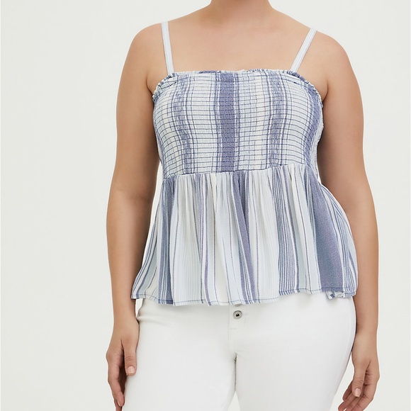 torrid Tops - Torrid Blue Striped Gauze Smocked Cami Top Blouse Size 3 or 22/24 3X 22 24